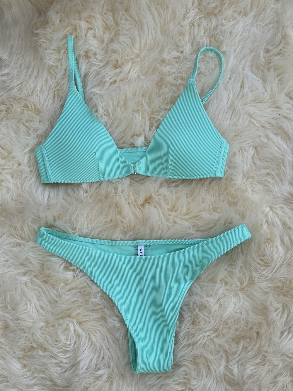 White Fox Boutique Mint Ribbed Triangle Bikini Set